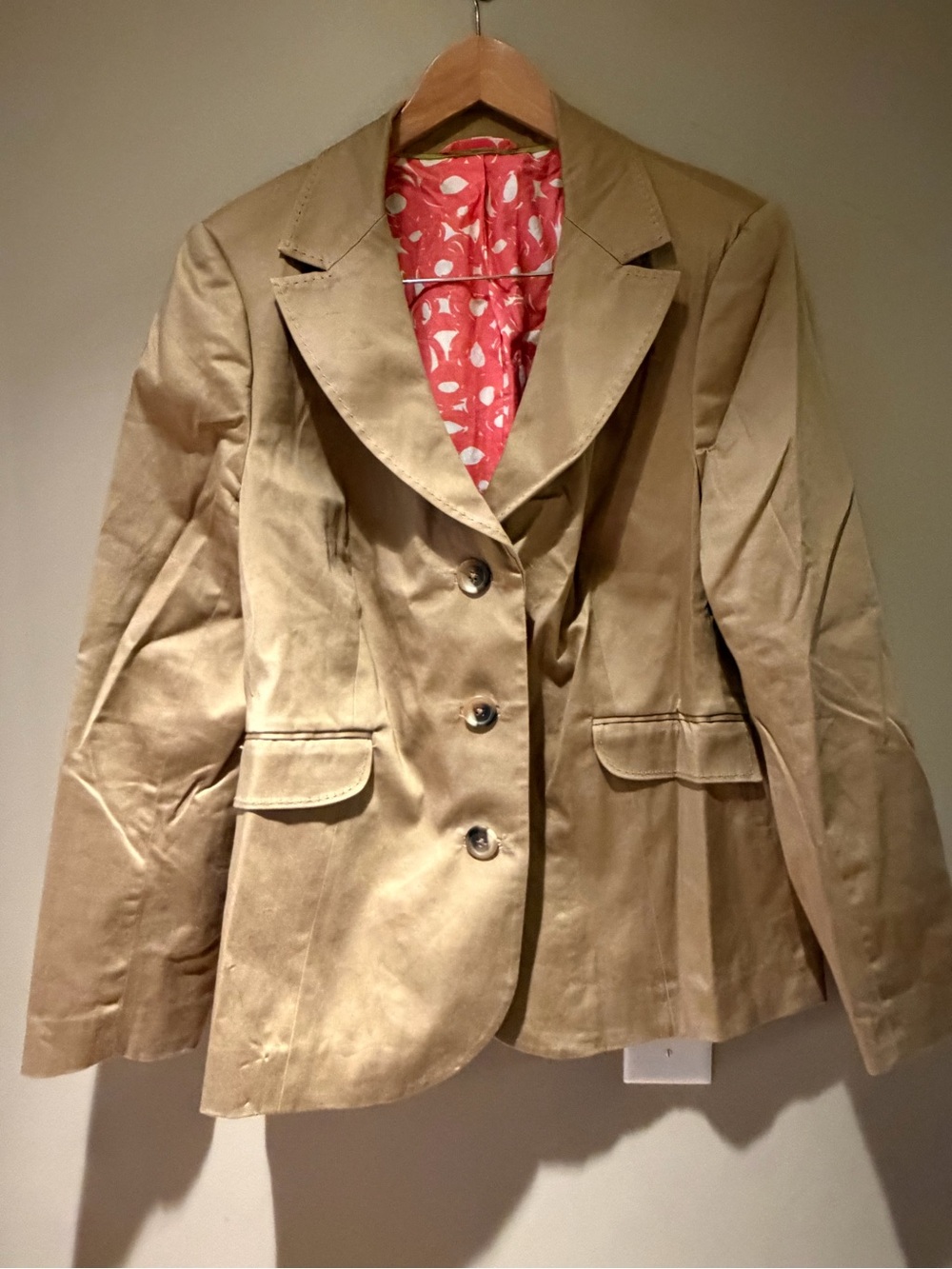 Boden Tan Blazer with Pink Patterned Lining 16
